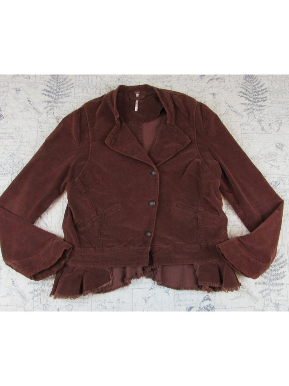 Free People Military Style Lagenlook Frayed Hem Velvet Jacket Fall Rust size S